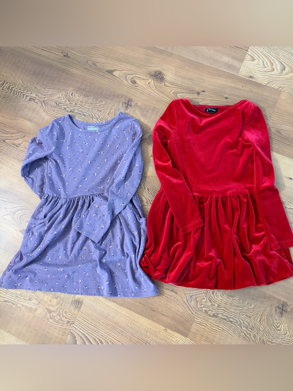 art class Girls' Red Velvet Dress and Purple Floral Knit Dress bundle size S 6/7